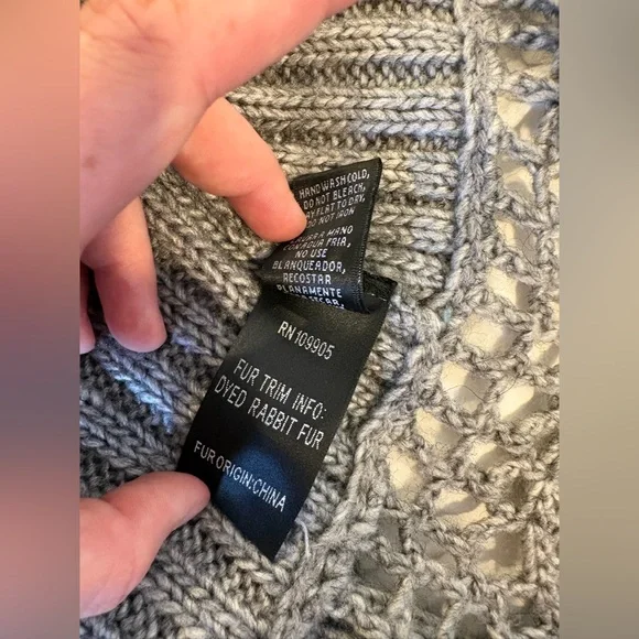 Sioni Crochet Rabbit Fur Trim Wrap Cardigan S/M - Picture 7 of 11